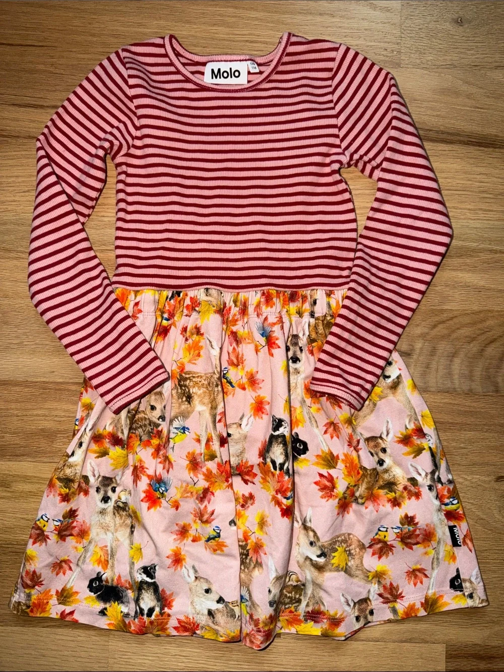 Molo Organic mixed fabric Pink/Red Striped Long-Sleeve Dress Girls sz 110/116
